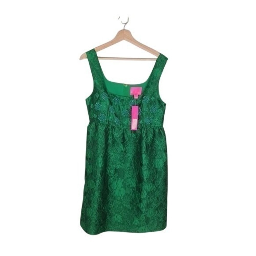Lilly Pulitzer Green Jacquard Dress Beaded Pockets Holiday NWT Size 8